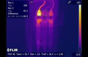 Infrared inspection defective fuse connection 0 300x193 - Infrared inspection finds overheated connection to fuse - Infrared Imaging Services LLC