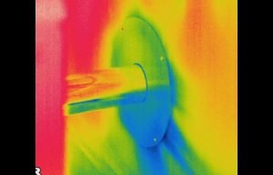 stove 0 300x193 - Blower door test reveals poor air sealing around the through wall trim place of a pellet stove chimney - Infrared Imaging Services LLC